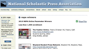 NSPA Pacemaker Winners 2010