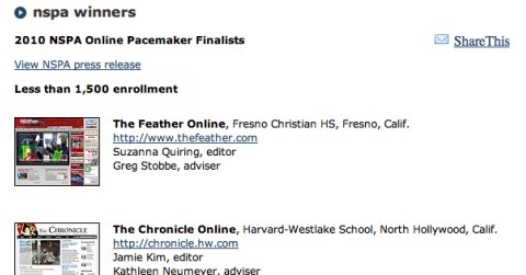 NSPA Pacemaker Finalists 2010